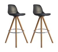 Happy Garden Lot de 2 tabourets scandinaves Tobias Noirs avec Coussin. Tabouret de Bar avec Dossier et Repose-Pieds. Chaise de Cuisine Style scandinaves avec Pied en Bois de hêtre Massif.