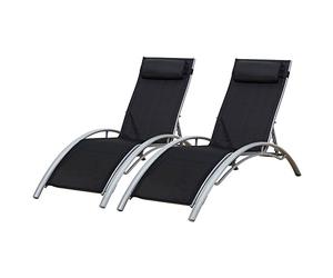 Happy Garden Lot de 2 transats en Galapagos en textilène Noir/Structure Grise. Bain de Soleil d'extérieur Multi Positions.