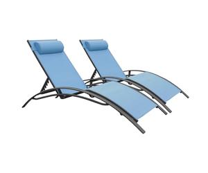 Happy Garden Lot de 2 transats en textilène Galapagos en textilène Bleu Gris/Structure Anthracite. Bain de Soleil d'extérieur Multi Positions.