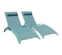 Happy Garden Lot de 2 transats Galapagos en textilène Bleu Clair/Structure Bleu Clair. Bain de Soleil d'extérieur Multi Positions.