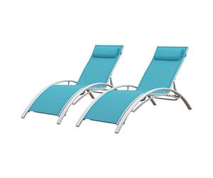 Happy Garden Lot de 2 transats Galapagos en textilène Bleu/Structure Blanche. Bain de Soleil d'extérieur Multi Positions.