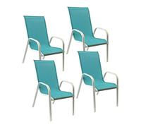 Happy Garden Lot de 4 chaises de Jardin Marbella - Textilène Bleu et Aluminium Blanc