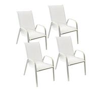 Happy Garden Lot de 4 chaises de jardin Marbella – Textilène et aluminium blanc