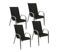 Happy Garden Lot de 4 chaises de Jardin Marbella - Textilène Noir et Aluminium Gris