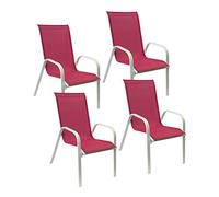 Lot De 4 Chaises Marbella En Textilène Rose - Aluminium Blanc Rose