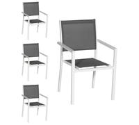 Happy Garden Chaises Lot de 4 empilables Aluminium blanc, textilène gris