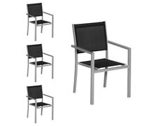 Happy Garden Lot de 4 chaises empilables en Aluminium Gris et textilène Noir
