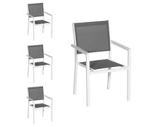 Happy Garden Lot de 4 chaises en Aluminium Blanc - textilène Gris