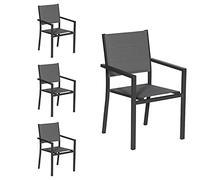 Happy Garden Lot de 4 chaises rembourrées en Aluminium Anthracite - textilène Gris