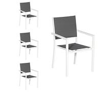 Happy Garden Lot de 4 chaises rembourrées en Aluminium Blanc - textilène Gris