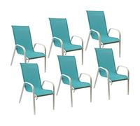 Lot De 6 Chaises Marbella En Textilène Bleu - Aluminium Blanc Bleu
