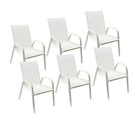Happy Garden Lot de 6 chaises de Jardin Marbella - Textilène et Aluminium Blanc