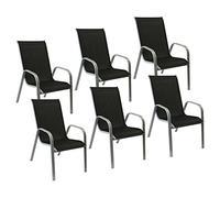 Happy Garden Lot de 6 chaises de Jardin Marbella - Textilène Noir et Aluminium Gris