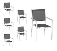 Happy Garden Lot de 6 chaises empilables en Aluminium Blanc et textilène Gris