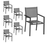 Happy Garden Lot de 6 chaises en Aluminium Anthracite - textilène Gris