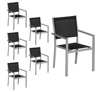 Lot de 6 chaises en aluminium gris - textilène noir Gris