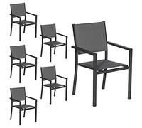 Happy Garden Lot de 6 chaises rembourrées en Aluminium Anthracite - textilène Gris
