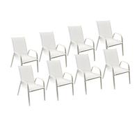 Happy Garden Lot de 8 chaises de Jardin Marbella - Textilène et Aluminium Blanc