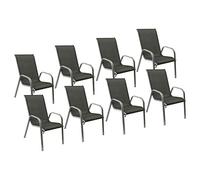 Happy Garden Lot de 8 chaises de jardin Marbella – Textilène & aluminium gris – Empilables H. 95 cm