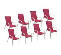 Happy Garden Lot de 8 chaises Marbella – Textilène rose, aluminium blanc – Empilables H. 92,5 cm