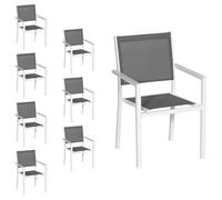 Happy Garden Lot de 8 chaises empilables en Aluminium Blanc et textilène Gris