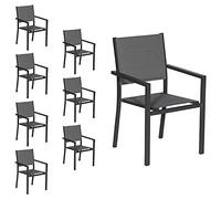 Happy Garden Lot de 8 chaises rembourrées en Aluminium Anthracite - textilène Gris