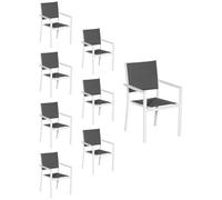 Happy Garden – Lot de 8 chaises rembourrées en aluminium blanc – textilène gris – H. 90 cm