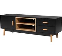 Happy Garden Meuble TV ROSS noir. Meuble bas de style scandinave pour TV et console de jeux. Meuble avec armoires, tiroirs et étagères