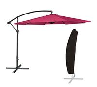 Happy Garden Parasol déporté OAHU Rond 3,50m de diamètre Fuchsia avec manivelle. Parasol déporté inclinable et Rabattable avec Housse de Protection.