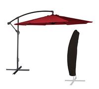 Happy Garden Parasol déporté OAHU Rond 3,50m de diamètre Rouge avec manivelle. Parasol déporté inclinable et Rabattable avec Housse de Protection.