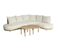 Happy Garden Salon de Jardin 5 Places LAGOA en Acacia avec Coussins Beige - Canapé d'angle avec Tables Basses
