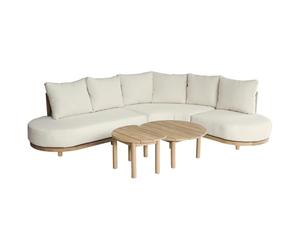 Happy Garden Salon de Jardin 5 Places LAGOA en Acacia avec Coussins Beige - Canapé d'angle avec Tables Basses