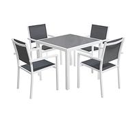 Happy Garden – Salon de jardin Bergamo – 4 places – textilène gris – aluminium blanc
