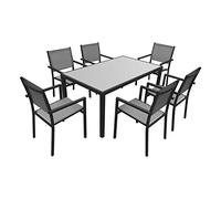 Happy Garden Salon de Jardin Bergamo en textilène Gris 6 Places - Aluminium Anthracite