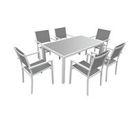 Happy Garden Salon de Jardin Bergamo en textilène Gris 6 Places - Aluminium Blanc