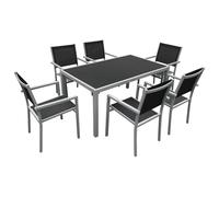 Happy Garden Salon de jardin Bergamo en textilène 6 places – aluminium gris noir