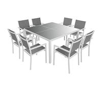 Happy Garden Salon de Jardin Cagliari en textilène Gris 8 Places - Aluminium Blanc