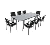 Salon De Jardin Capri Extensible En Textilène Noir 8 Places - Aluminium Gris Noir