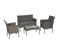 Happy Garden Salon de Jardin CORDOUE en résine tressée Grise et Coussins Gris. Ensemble Table et chaises d'extérieur pour 4 Personnes.