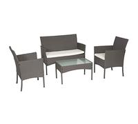 Happy Garden Salon de Jardin CORDOUE en résine tressée Grise et Coussins Ivoire. Ensemble Table et Chaise d'extérieur pour 4 Personnes.