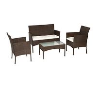 Happy Garden Salon de Jardin CORDOUE en résine tressée Marron 4 Places - Coussins Ivoire