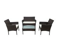 Happy Garden Salon de Jardin CORFOU en résine tressée Marron 4 Places - Coussins Beige