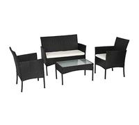 Happy Garden Salon de Jardin CORFOU en résine tressée Noir 4 Places - Coussins Beige