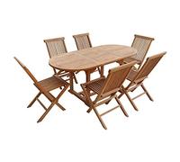 Salon De Jardin En Teck Lombok - Table Ovale Extensible - 6 Places Marron