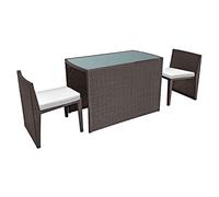 Happy Garden Salon de Jardin encastrable SANTORIN 2 Places en résine tressée Marron et Coussins Ivoire. Ensemble Table et chaises de Jardin en resine tréssée.