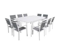 Happy Garden Salon de Jardin Extensible 10 Places de 140/200cm en textilène Gris - Aluminium Blanc Venezia