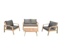 Happy Garden Salon de Jardin Gili en Acacia avec Coussins Gris. Ensemble canapé, fauteuils et Table Basse d'extérieur pour 4 Personnes