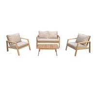 Happy Garden Salon de Jardin Gili en Acacia avec Coussins Sable. Ensemble canapé, fauteuils et Table Basse d'extérieur pour 4 Personnes