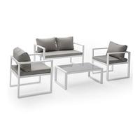 Happy Garden Salon de Jardin Ibiza en Tissu Gris 4 Places - Aluminium Blanc