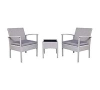 Happy Garden Salon de Jardin MINORQUE en résine tressée Gris 2 Places - Coussins Gris